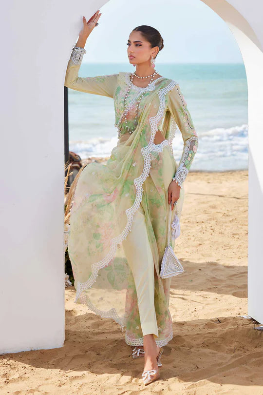 04- Yellow Embroidered Eid Lawn Suit '25 By-Maria.B