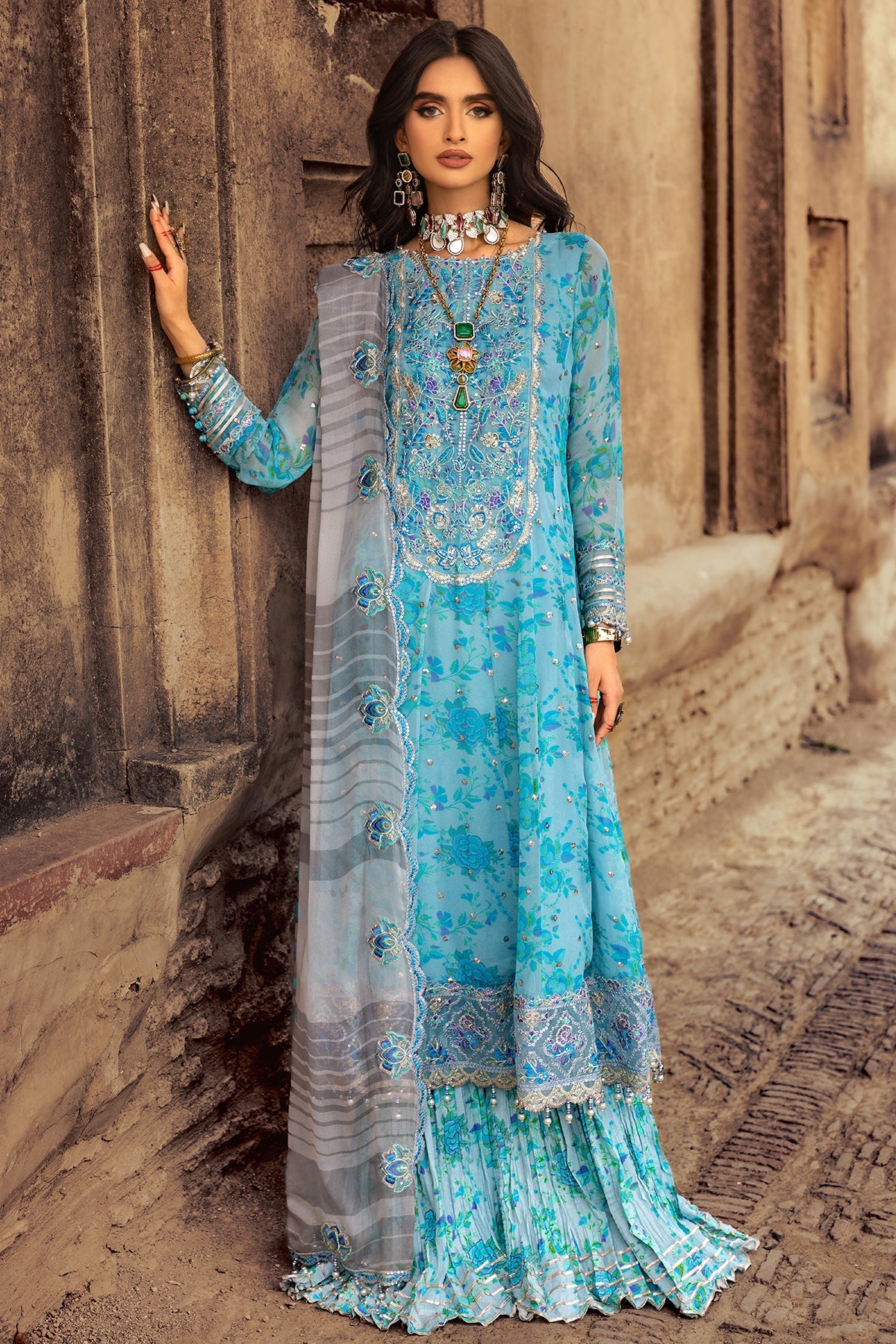 10-Full-length chiffon embroidered shirt for formal wear by-Charizma