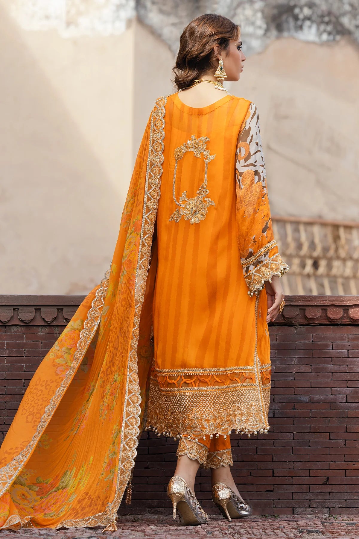 14-Ethnic wear mustard chiffon outfit for women by-Charizma