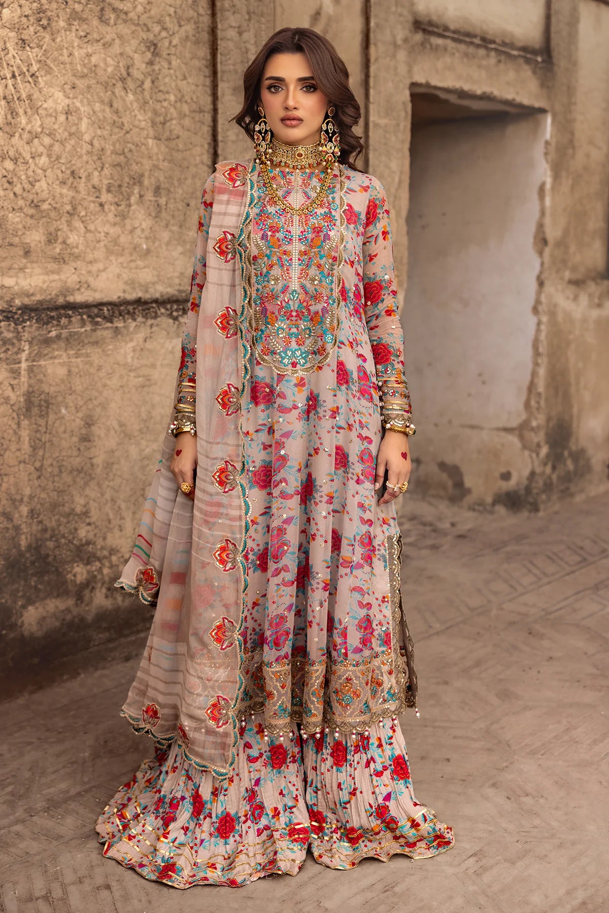 28-Beige Floral Embroidered Lawn Suit for Women USA by-Charizma