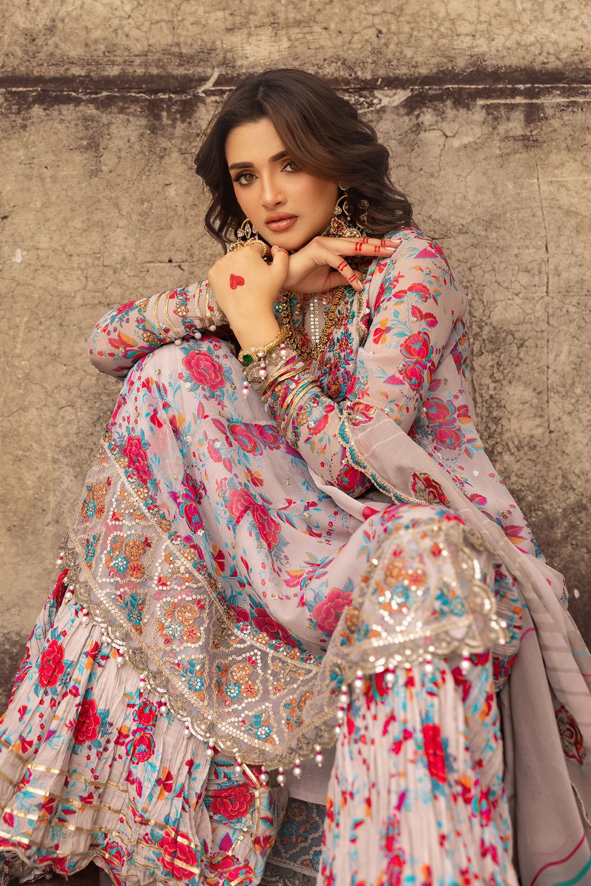 28-Beige Floral Embroidered Lawn Suit for Women USA by-Charizma