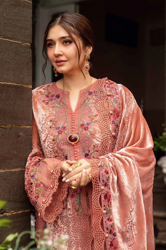 Winter Luxe: Embroidered Palachi Suit-DL-1206 Salmon Pink-By Maria.B