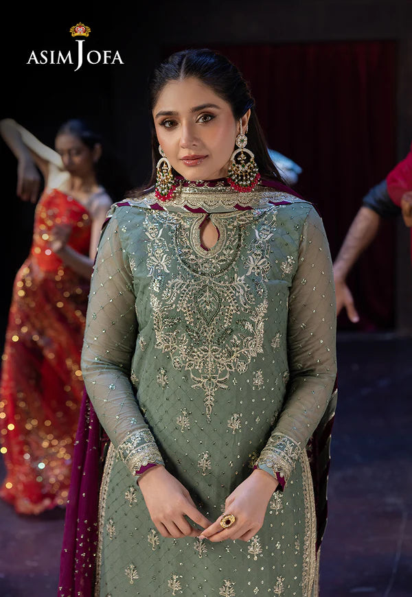 AJLFF-13- Mint Embroidered Chiffon Ensemble By- Asim Jofa