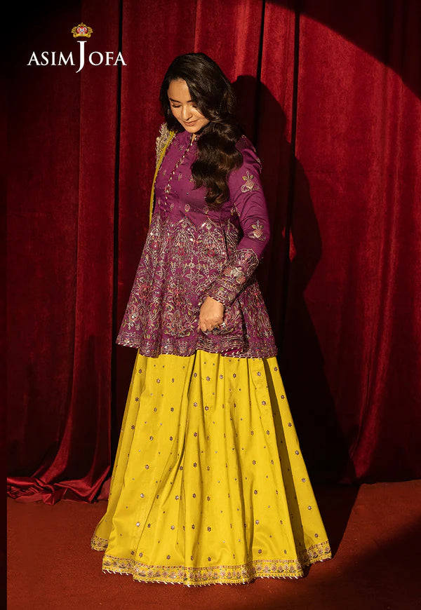 AJLFF-17- Magenta Embroidered Two Tone Cotton Silk Outfit By- Asim Jofa