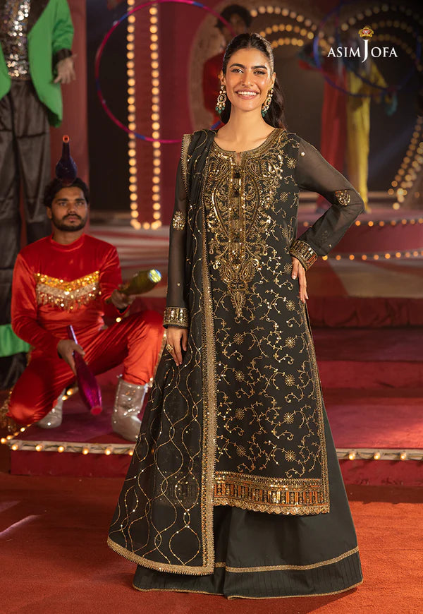 AJLLF-02 - Refined Deep Green Ethnic Dress with Opulent Embroidery By- Asim Jofa AJLLF-02 - Refined Deep Green Ethnic Dress with Opulent Embroidery By- Asim Jofa