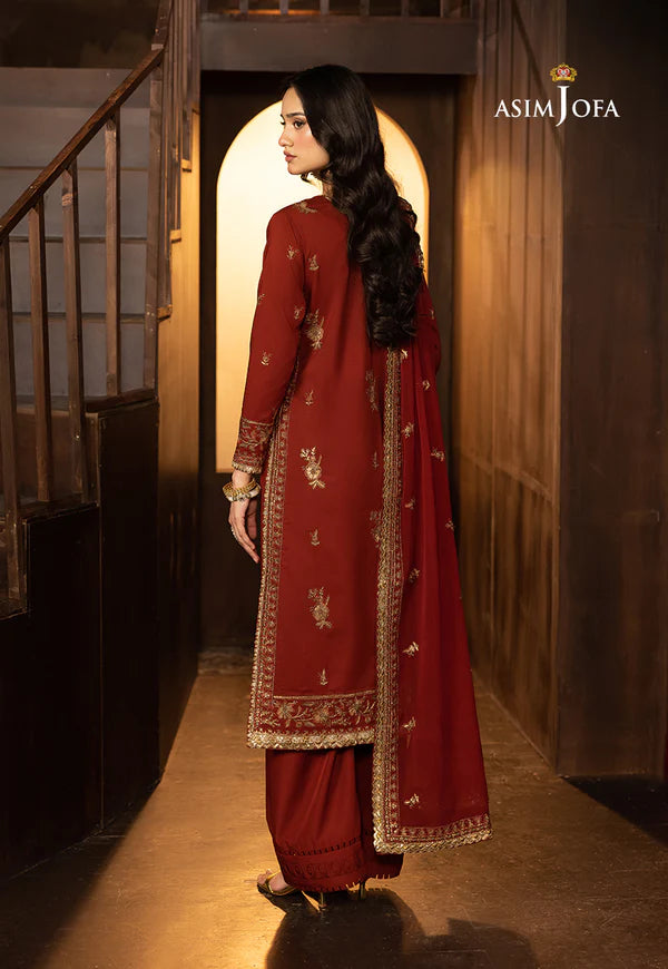 AJLLF-18- Earthy Dark Rust Outfit with Softly Embroidered Dupatta By- Asim Jofa