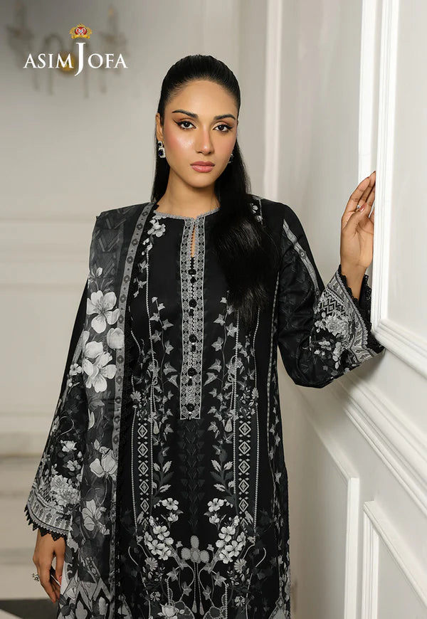 AJMCH-17 black stitched lawn suit with gray digital print and printed dupatta – Elegant 3-piece for Pakistani women abroad