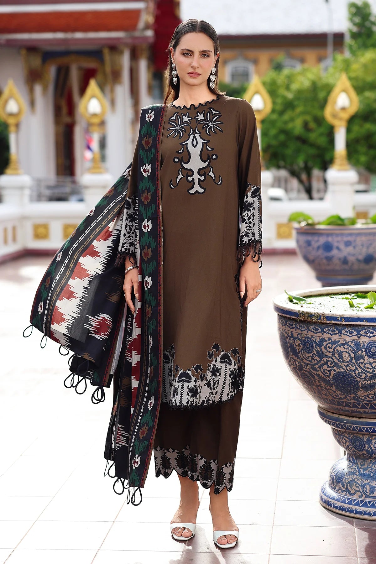 ANW6-02 – Buy Charizma Brown Linen Embroidered Suit