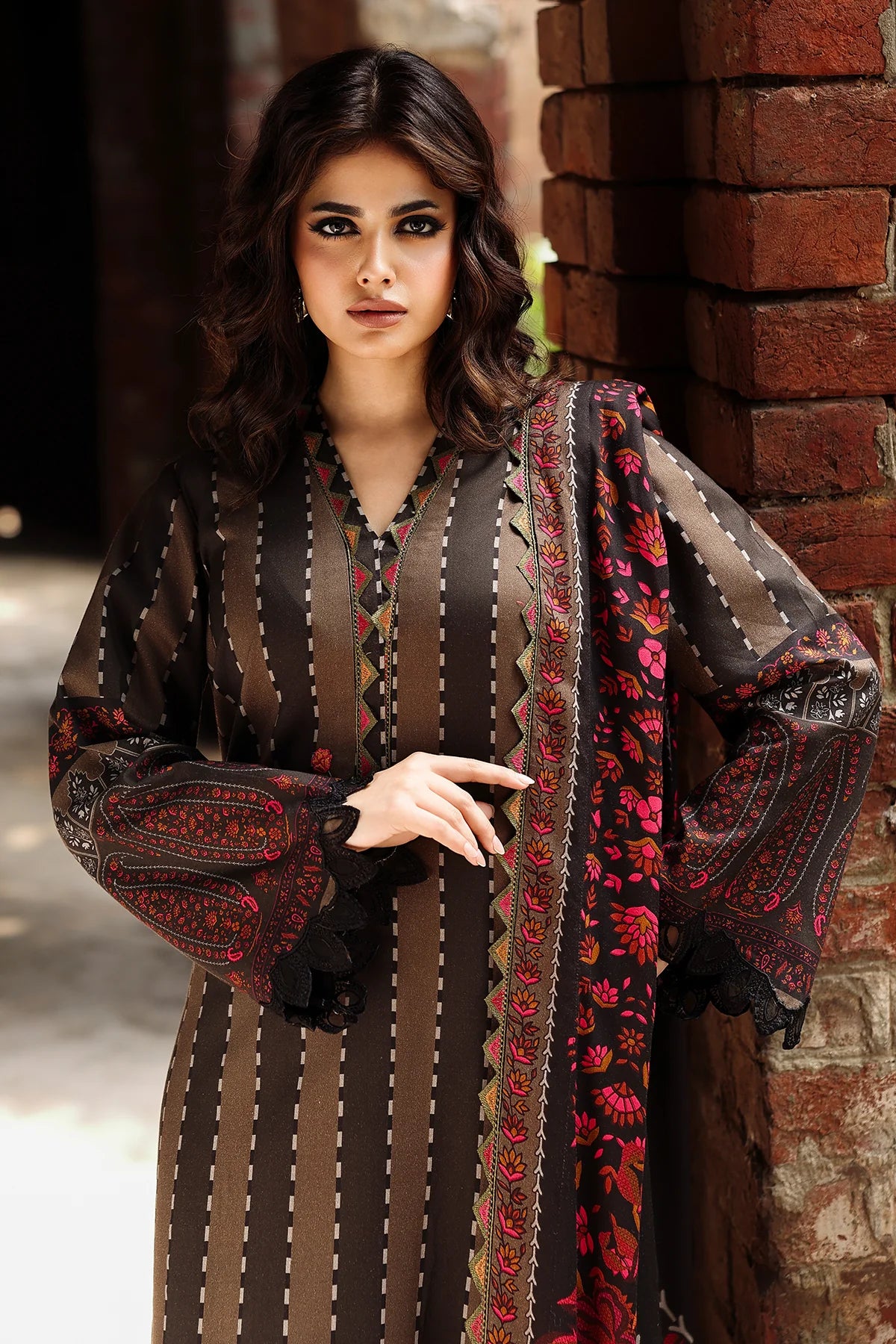 Charizma ANW6-09 Brown Linen 3PC Stitched Embroidered Suit Pakistanimoda