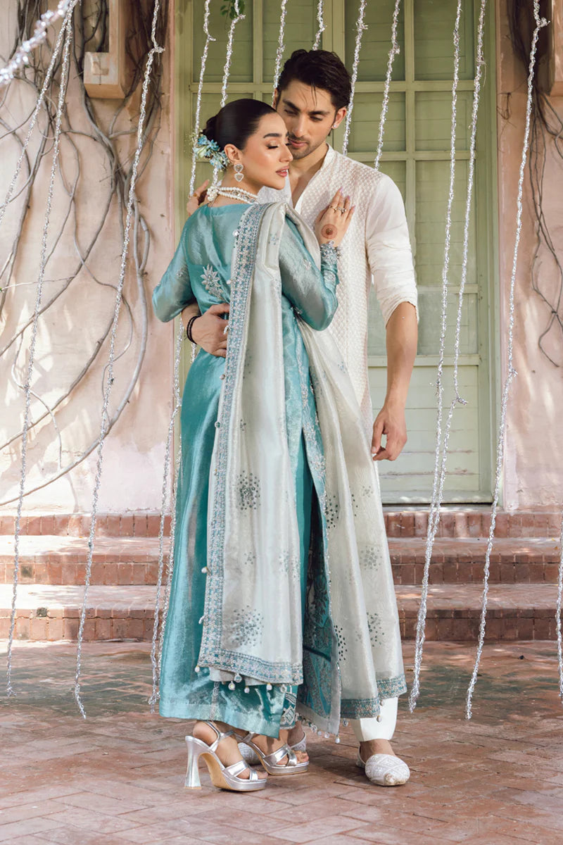 Shop Alisha – Blue Zari Organza Stitched Wedding Suit Pakistanimoda