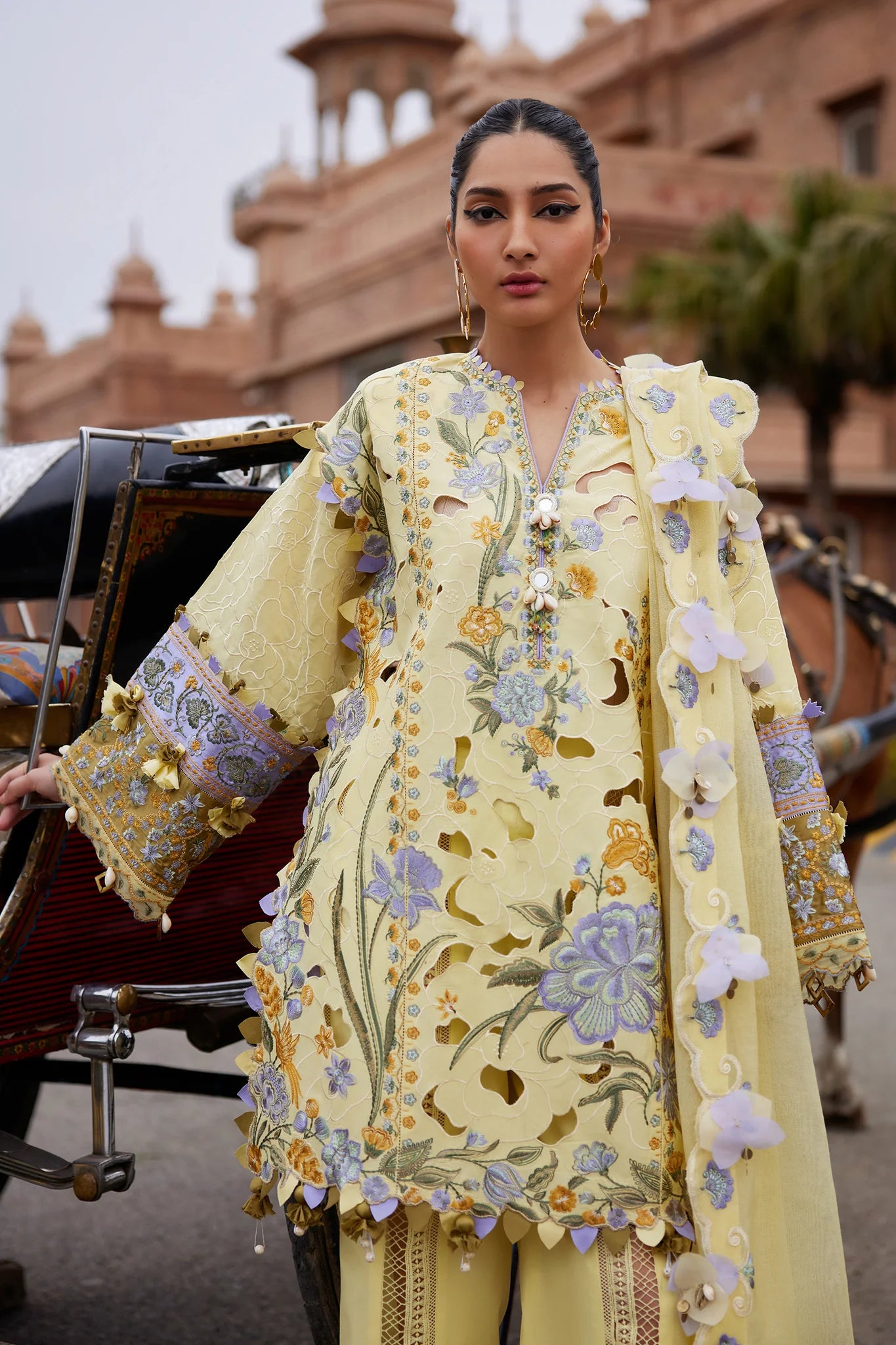 Amara 09-A- A Masterpiece of Sunlit Butter Yellow and Lilac Serenity By- Elan