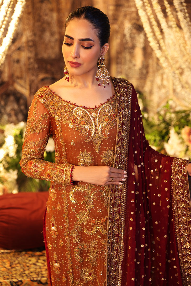 Anaa-Elegant Bridal Rust Orange Shirt Paired with Matching Trousers