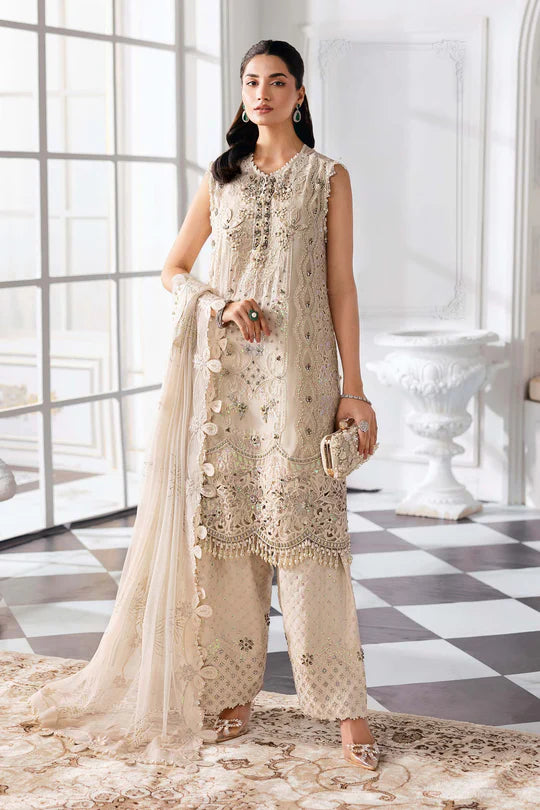 BD-3007 -Off-White Embroidered Chiffon Suit By-Maria.B