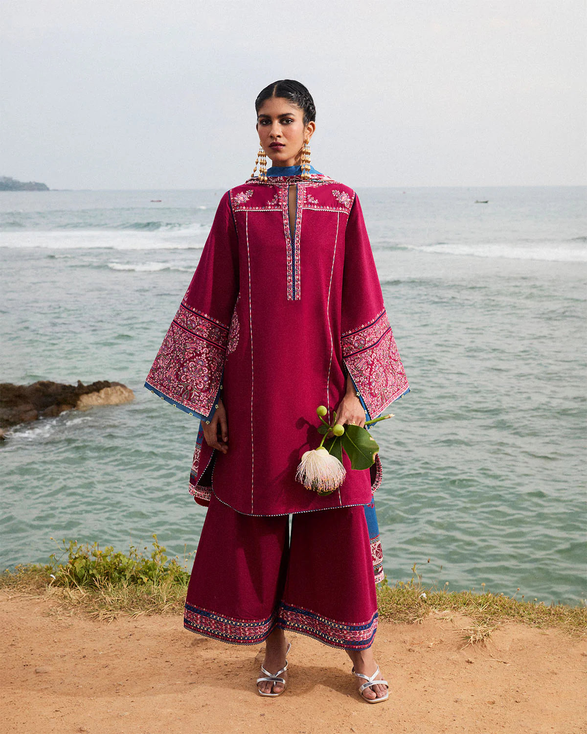Beas-Plum Embroidered Ensemble By- Hussain Rehar