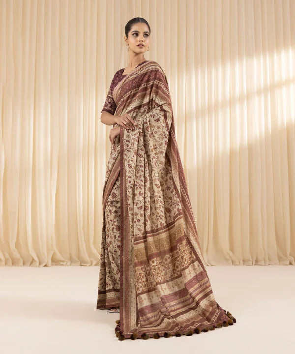 Beige Bliss -Trendy Embroidered Cotton Saree for Summer