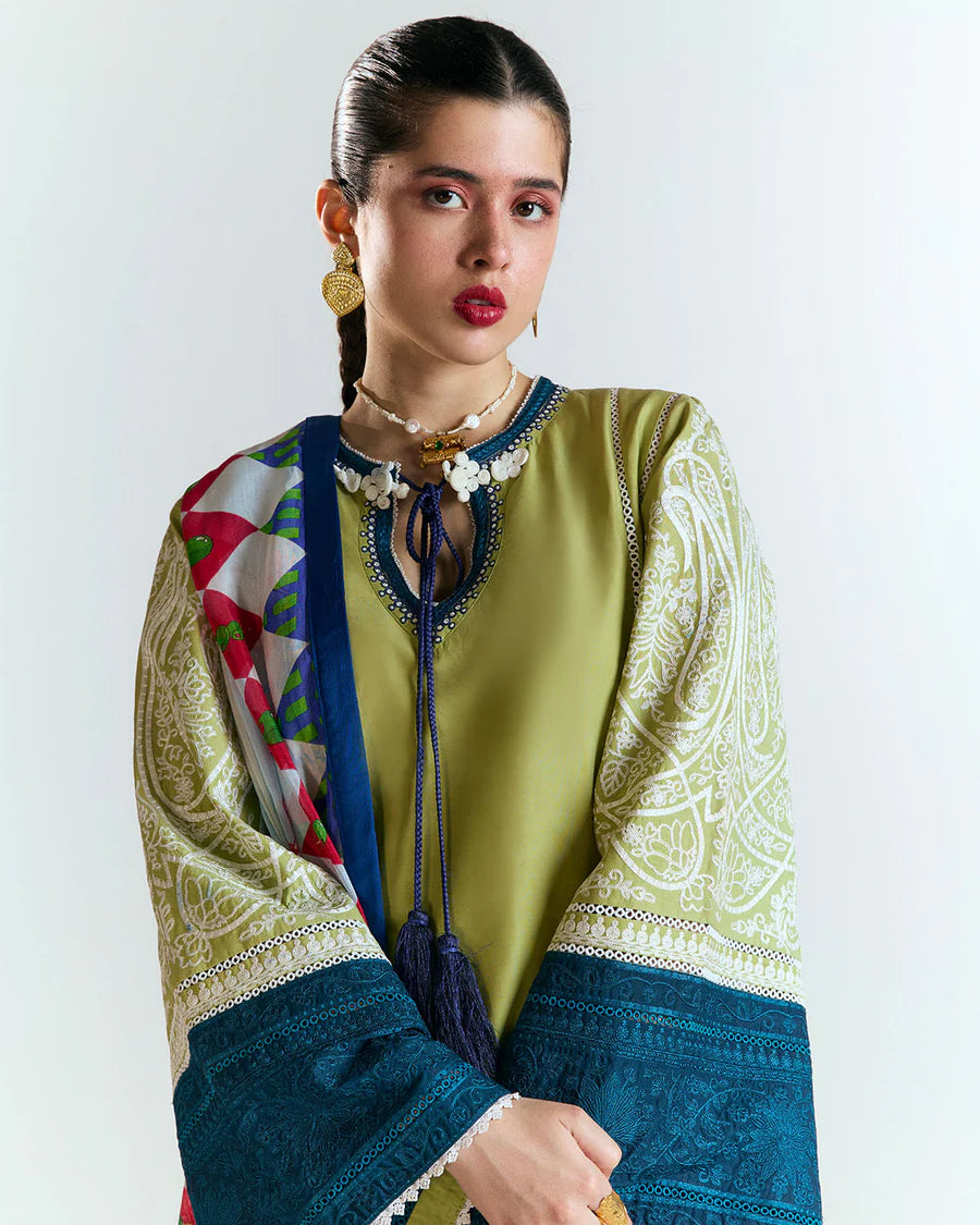 Bia-Modern traditional Pakistani suit with silk dupatta