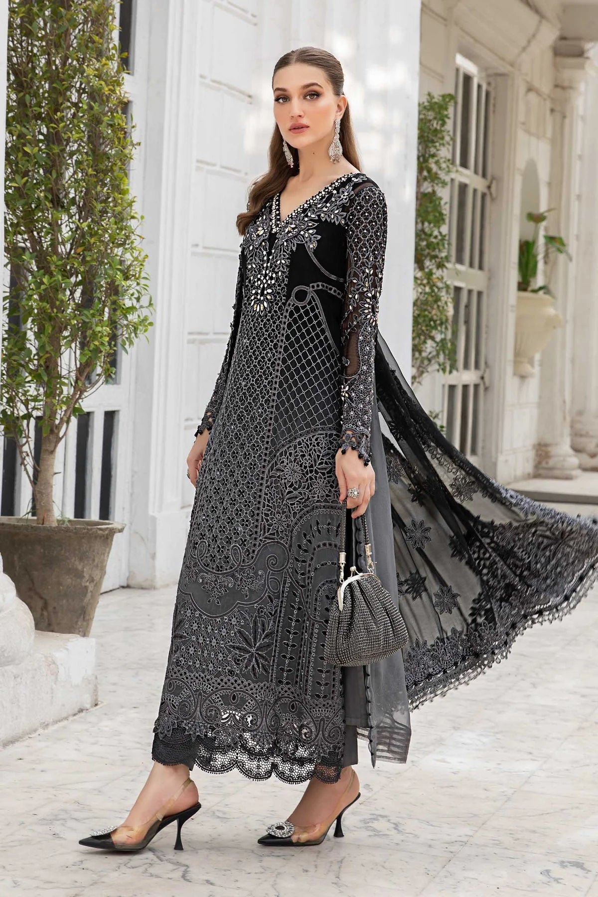 Black Embroidered Dress - Maria B Chiffon Collection