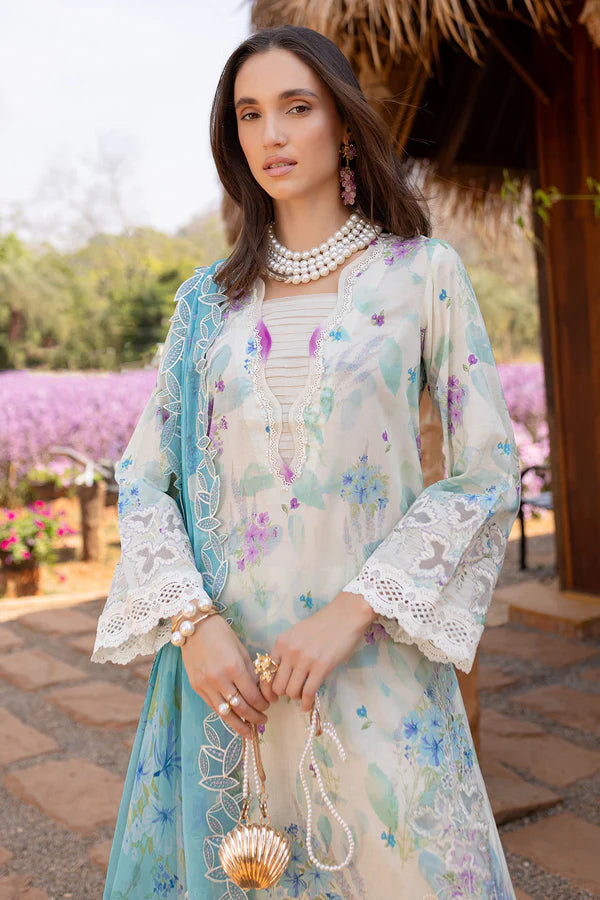 Bloom-05- Ice Blue Embroidered Lawn Suit By- Nureh