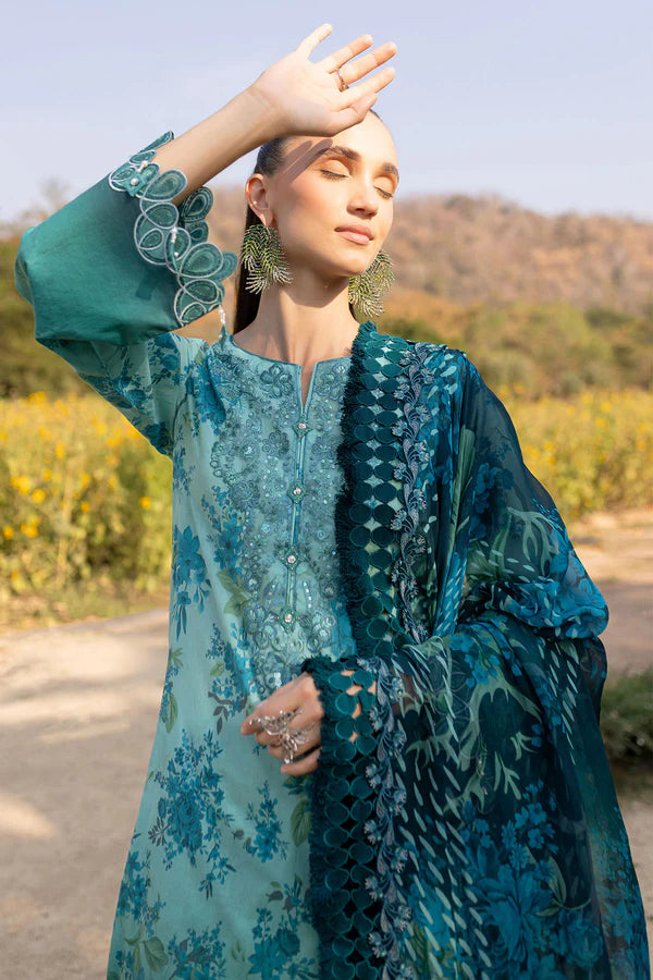 Bloom-06- Aqua Embroidered Printed Lawn Suit By- Nureh