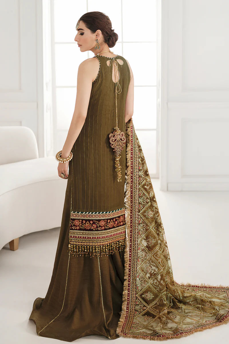 CH10-06 Baroque Chantelle Olive Green Stitched 3-Piece Embroidered Chiffon Suit with Net Dupatta – Shop Online at Pakistanimoda