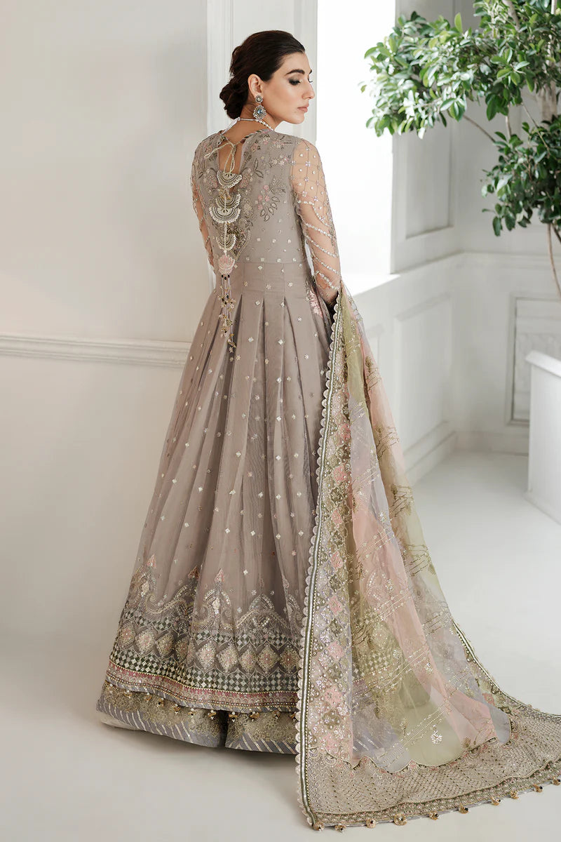 CH10-08 Baroque Chantelle Grey Bridal Style Stitched Net Ensemble with Organza Dupatta – Shop Online at Pakistanimoda