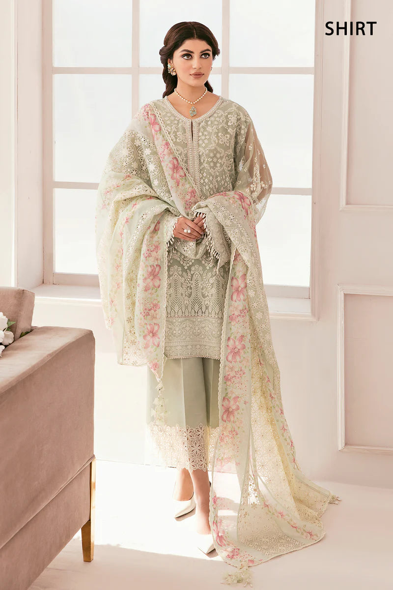 CH11-01 Baroque Chantelle Light Green Stitched Chiffon Dress with Floral Organza Dupatta – Shop Online at Pakistanimoda