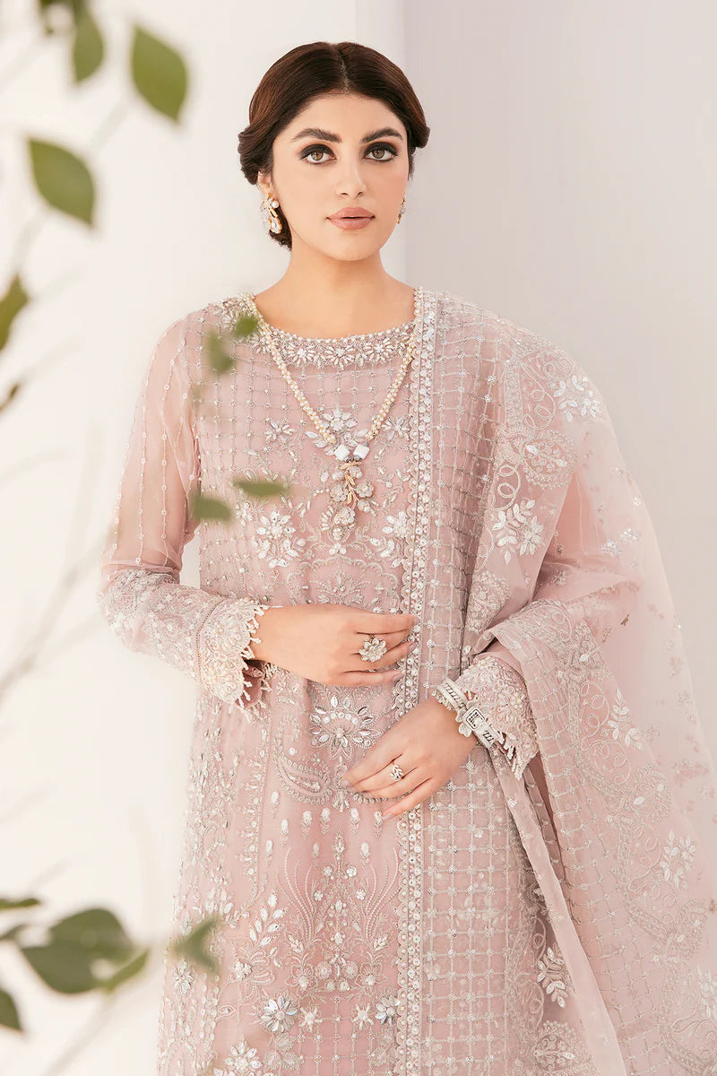 CH11-05 Baroque Chantelle Pink Salt Stitched Embroidered Chiffon Suit with Organza Dupatta – Shop Online at Pakistanimoda