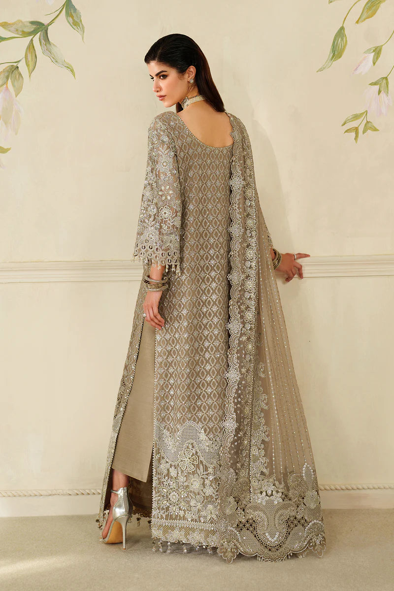 CH14-08 Baroque Beige Chantelle A-Line Chiffon Embroidered Suit with Sharara – Festive Party Outfit Online at Pakistanimoda