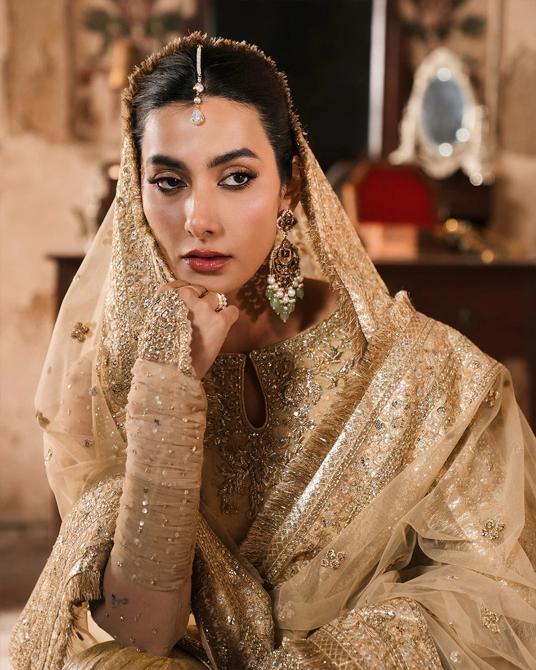 Camillie- Embroidered Gold Zari Net Gharara Suit For Festive Occasions