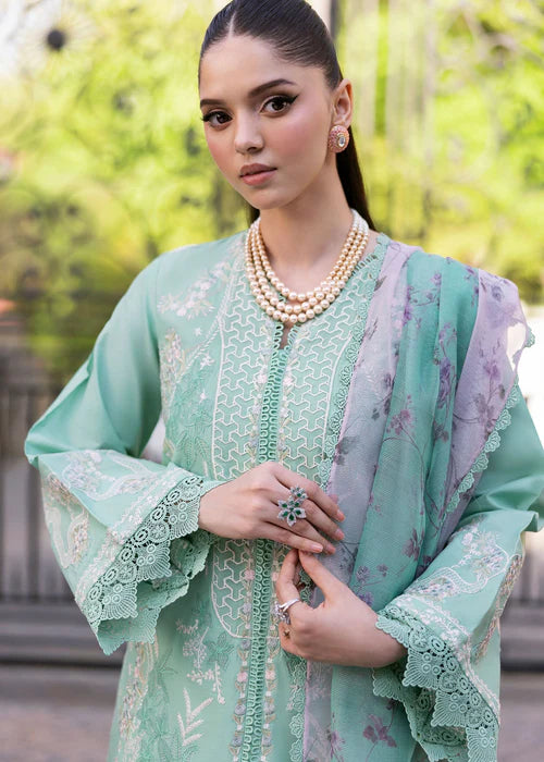 Chloe 3-B-Minty Skies Embroidered Lawn Suit with Organza Detailing for Elegant Events & Parties-Saira Shakira