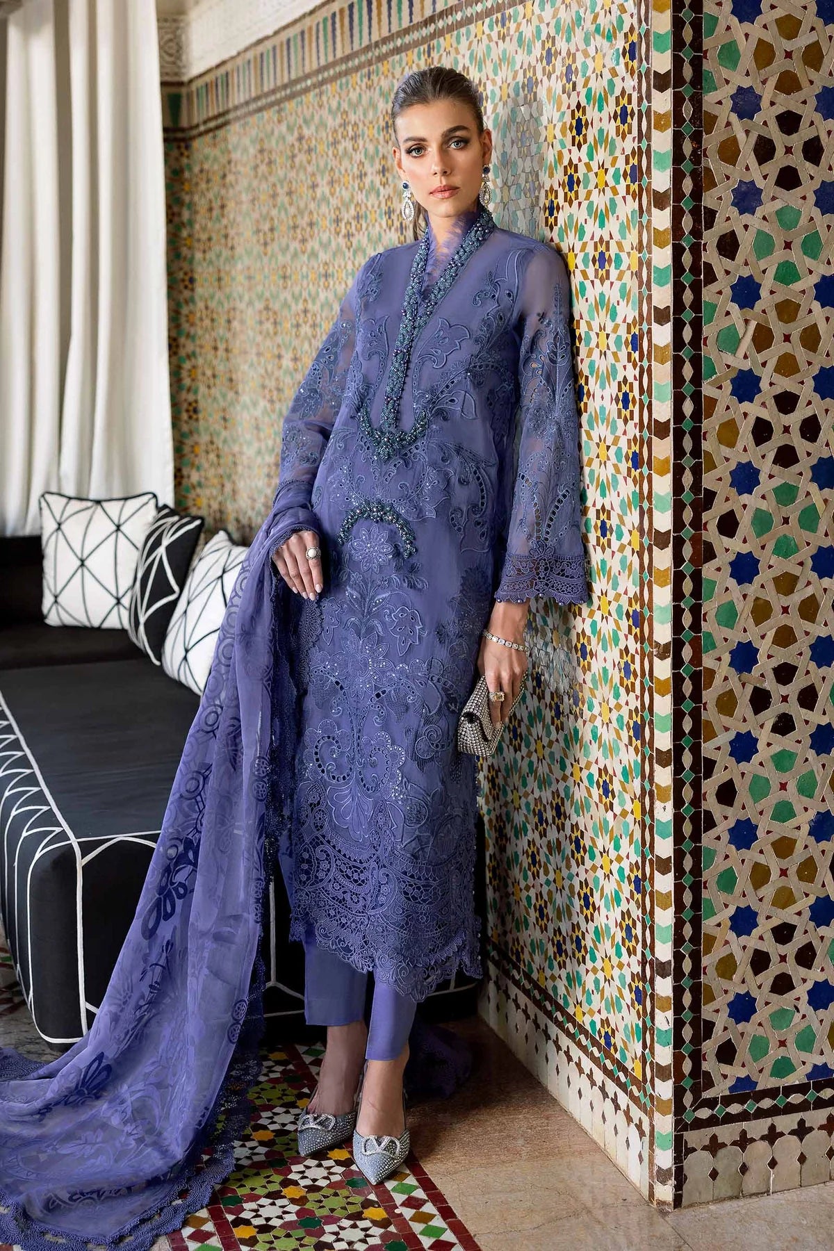 D-2506-B Embroidered Organza Suit By- Maria B
