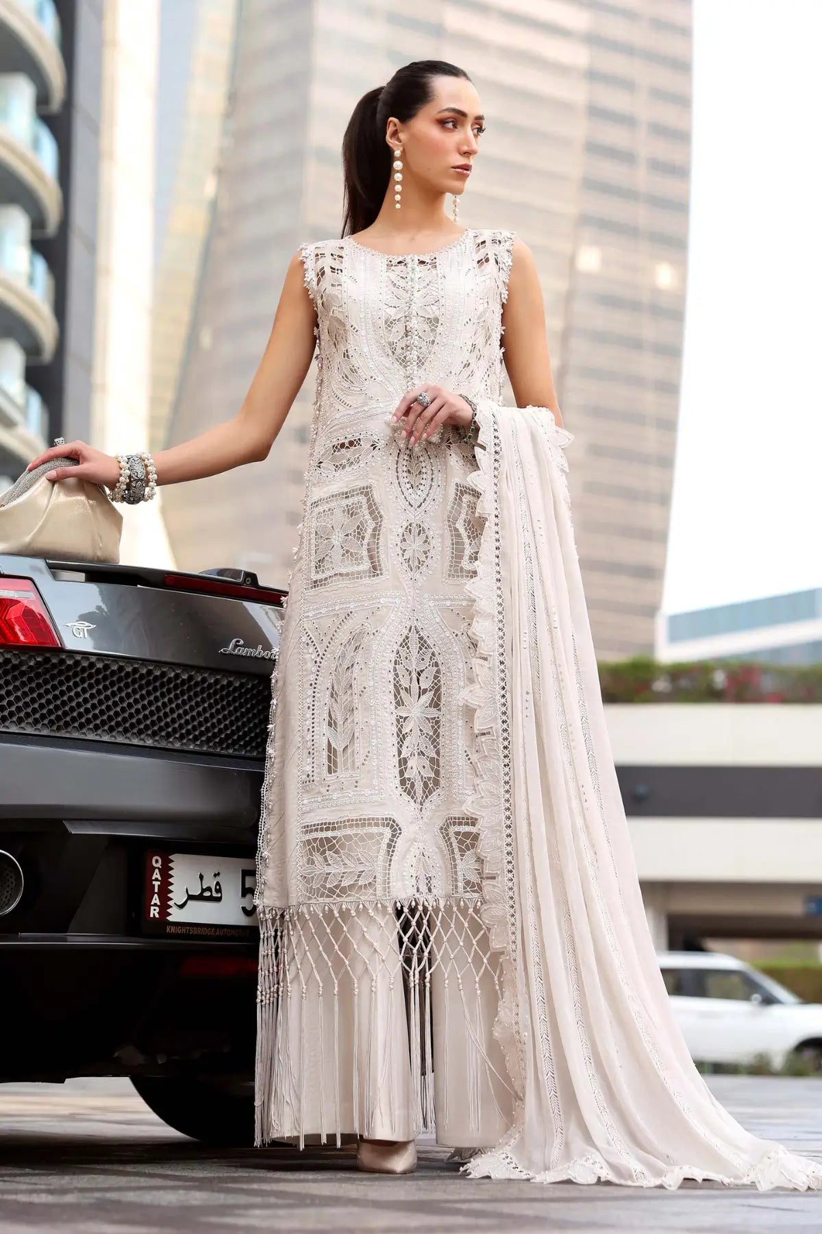 sachin and babi light blue dress Gipsophilia – White Wedding Gown with Pearl Embroidery main image 0