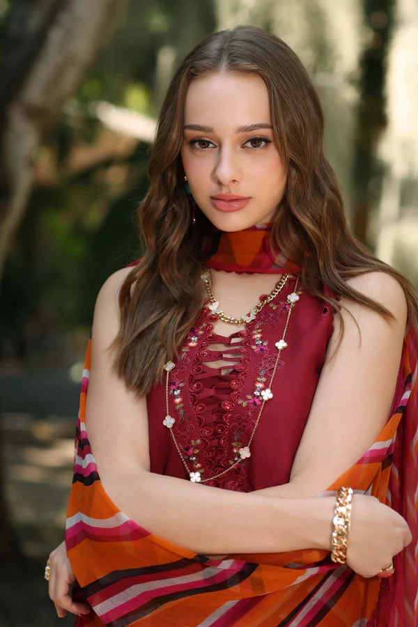 D3-B- Maroon Noor Eid Luxe Printedkari Outfit By- Saadia Asad