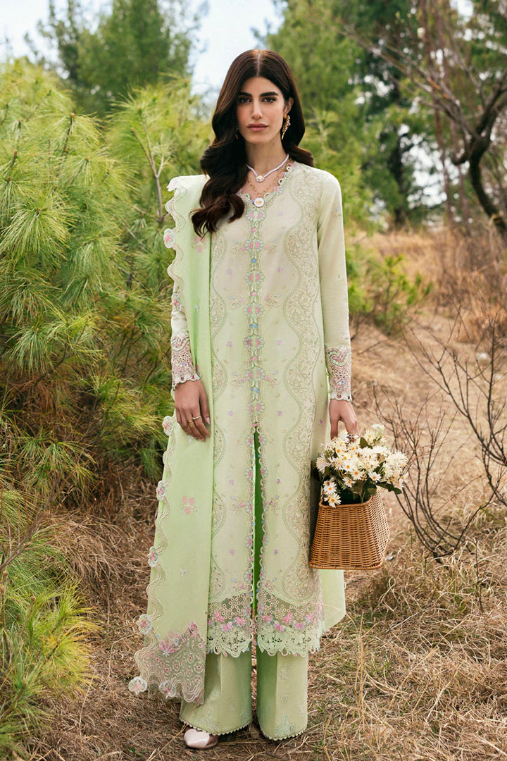 DC-14 Meline- Light Green Qlinekari Lawn Suit '25 By- Qalamkar DC-14 Meline- Light Green Qlinekari Lawn Suit '25 By- Qalamkar