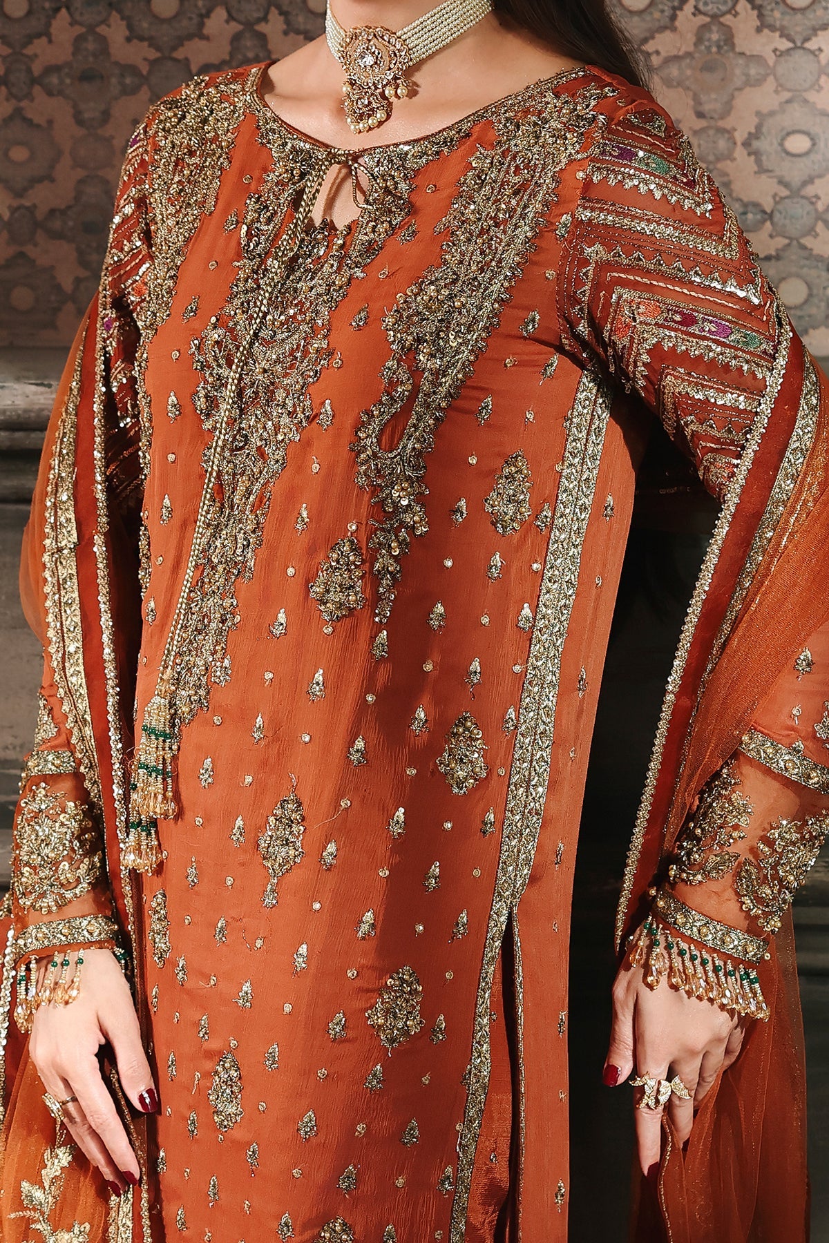 DJW5-11 Charizma orange chiffon Mehndi & Mayun celebration suit with adda work and net dupatta Pakistanimoda