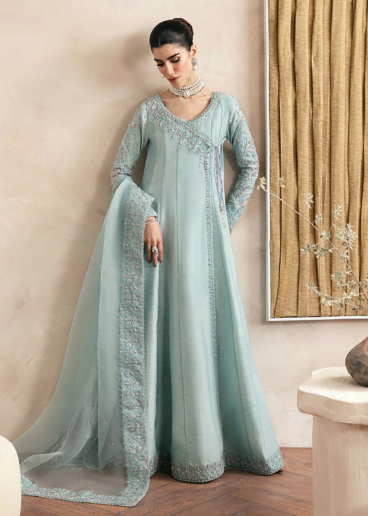 raw silk dresses with ikkat dupattas Silk Dresses Raw Silk Anarkalis With Ikkat Dupattas Coral Handcrafted Tissue Silk Anarkali Kurta With Churidaar