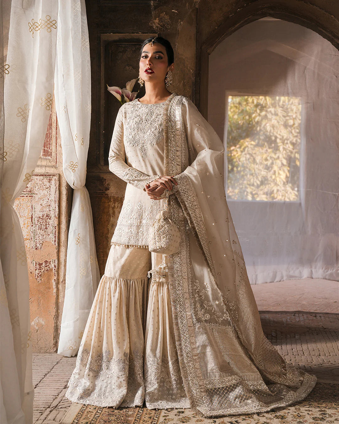 Devina- Off-White Embroidered Karandi Gharara Set Devina- Off-White Embroidered Karandi Gharara Set