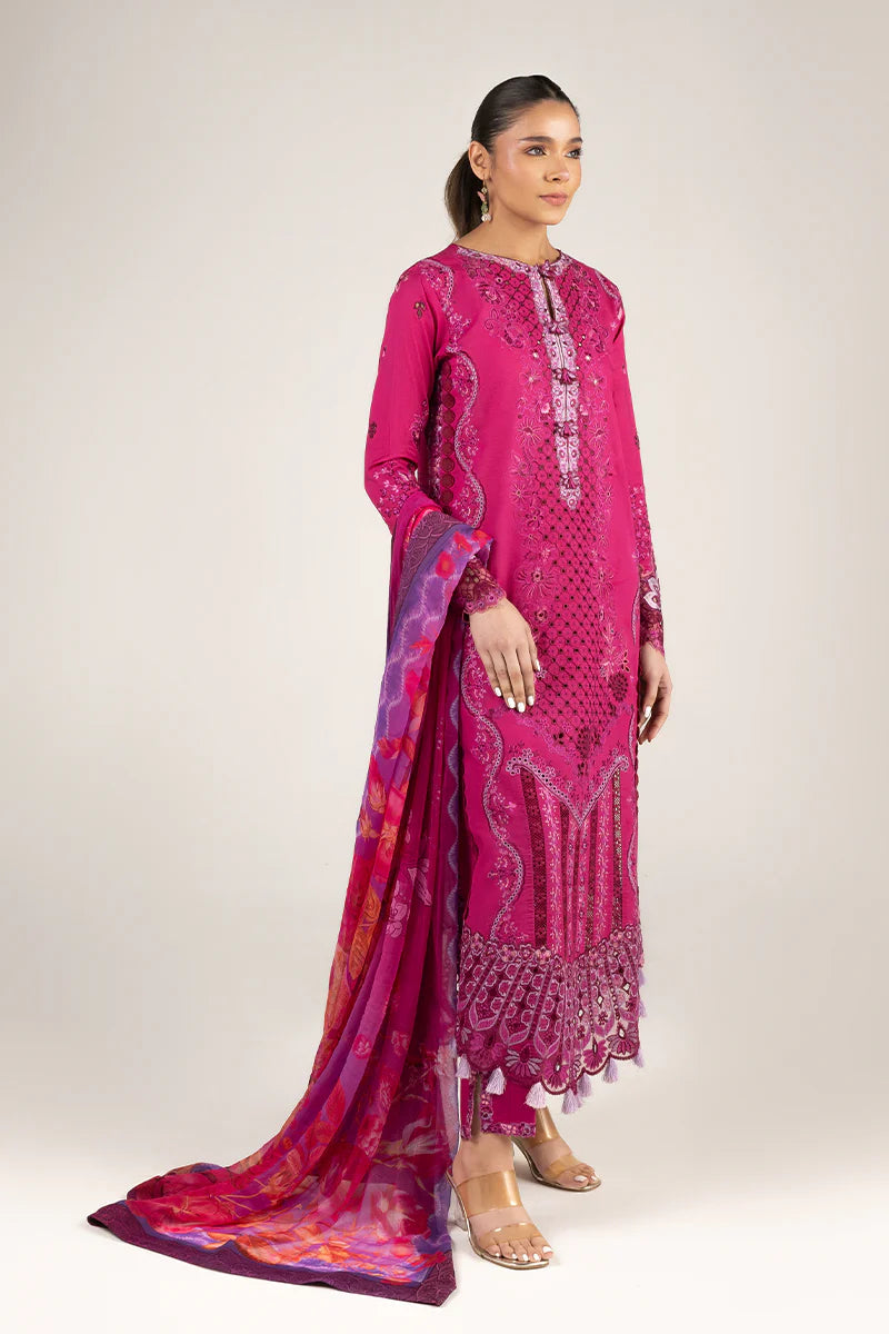 Dreamy Whirl- Fuschia Pink Manaram Luxury lawn Outfit By- Mushq