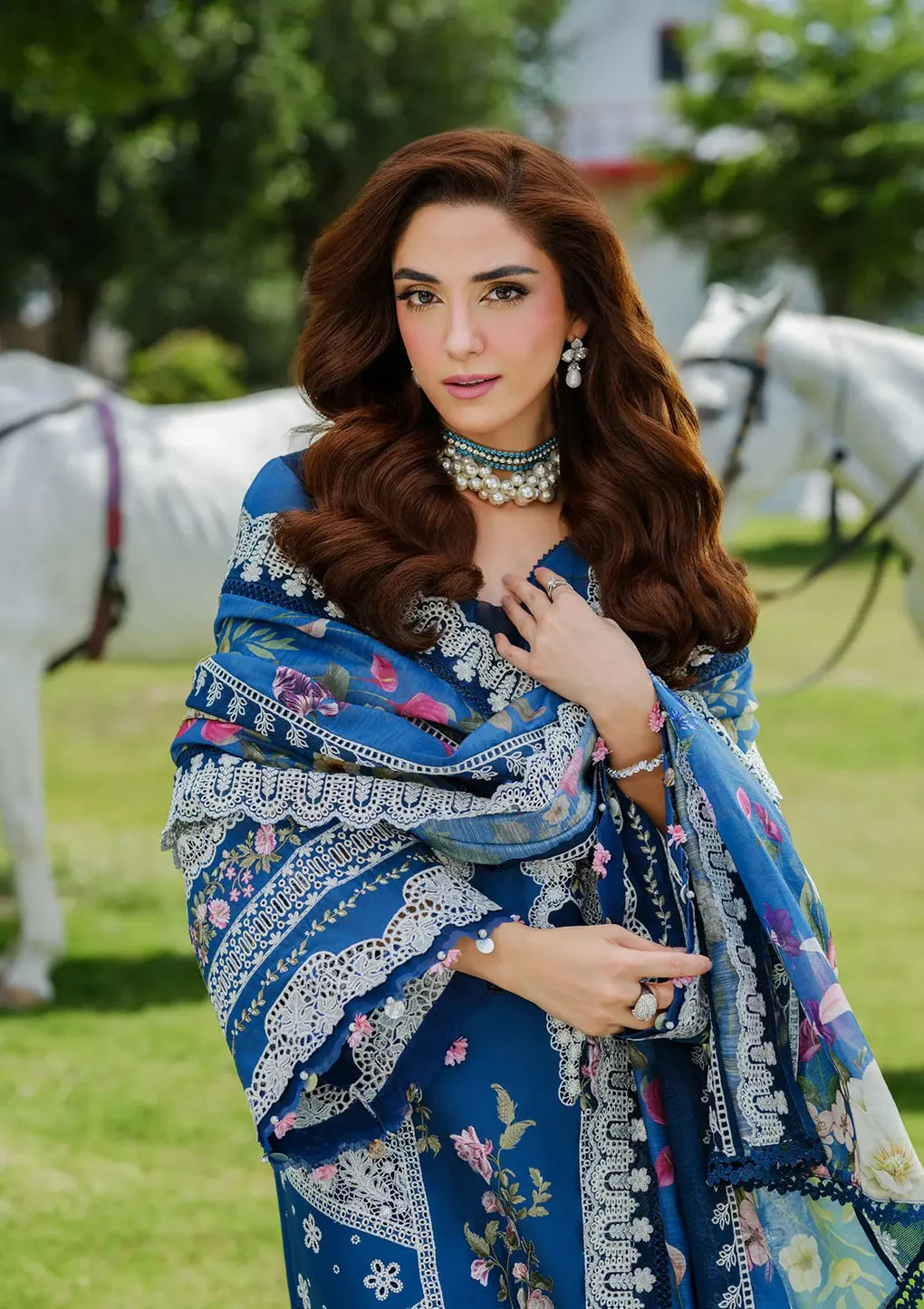 ELH-2A ZIVA-Teal Blue Embroidered Luxury Lawn Ensemble '25 By-Elaf Premium