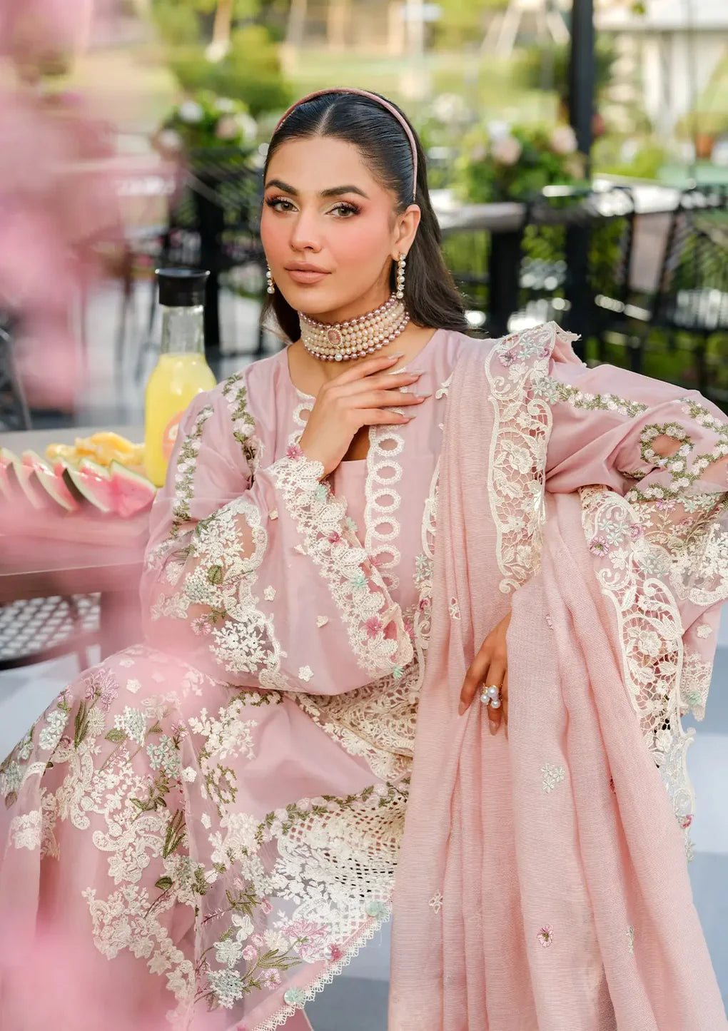 ELH-3B OH MY ROSE-Tea Pink Embroidered Luxury Lawn Ensemble '25 By-Elaf Premium