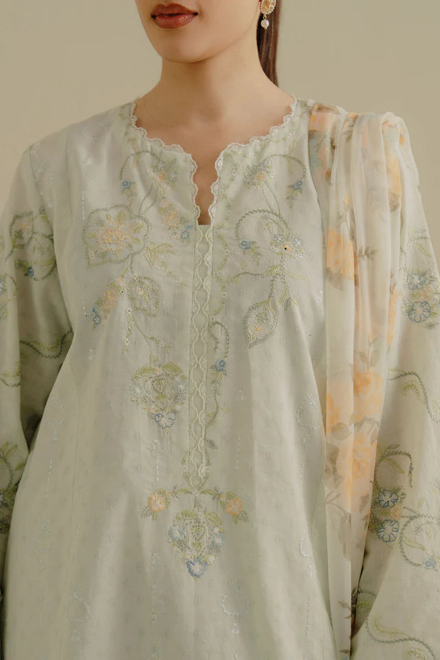 Elva-1B- Cool mint green jacquard ensemble By- Zara Shahjahan