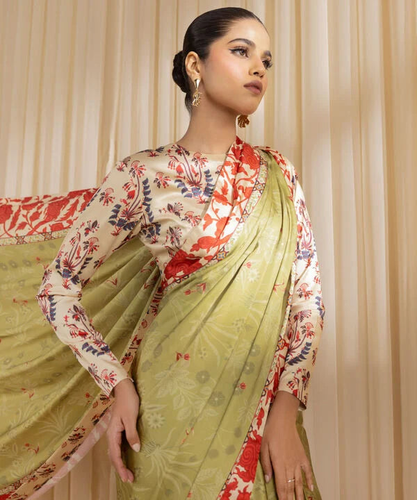 Emerald Elegance- Premium Satin Saree for Special Occasions