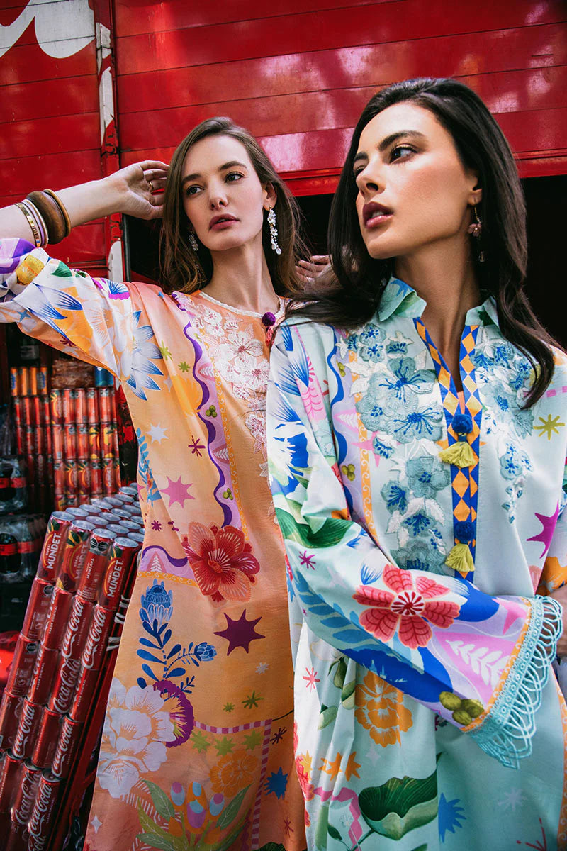 Flaming Roses- Aqua Printed Lawn Outfit for Casual By- Mushq