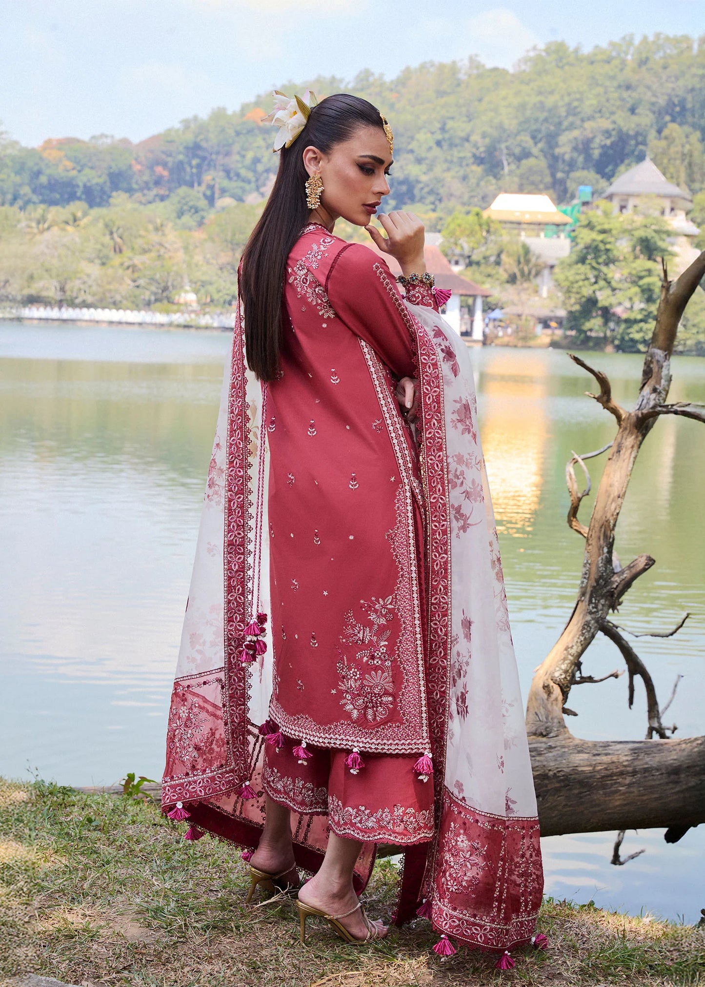 Flare- Dark Coral Luxury Lawn Suit By- Hussain Rehar