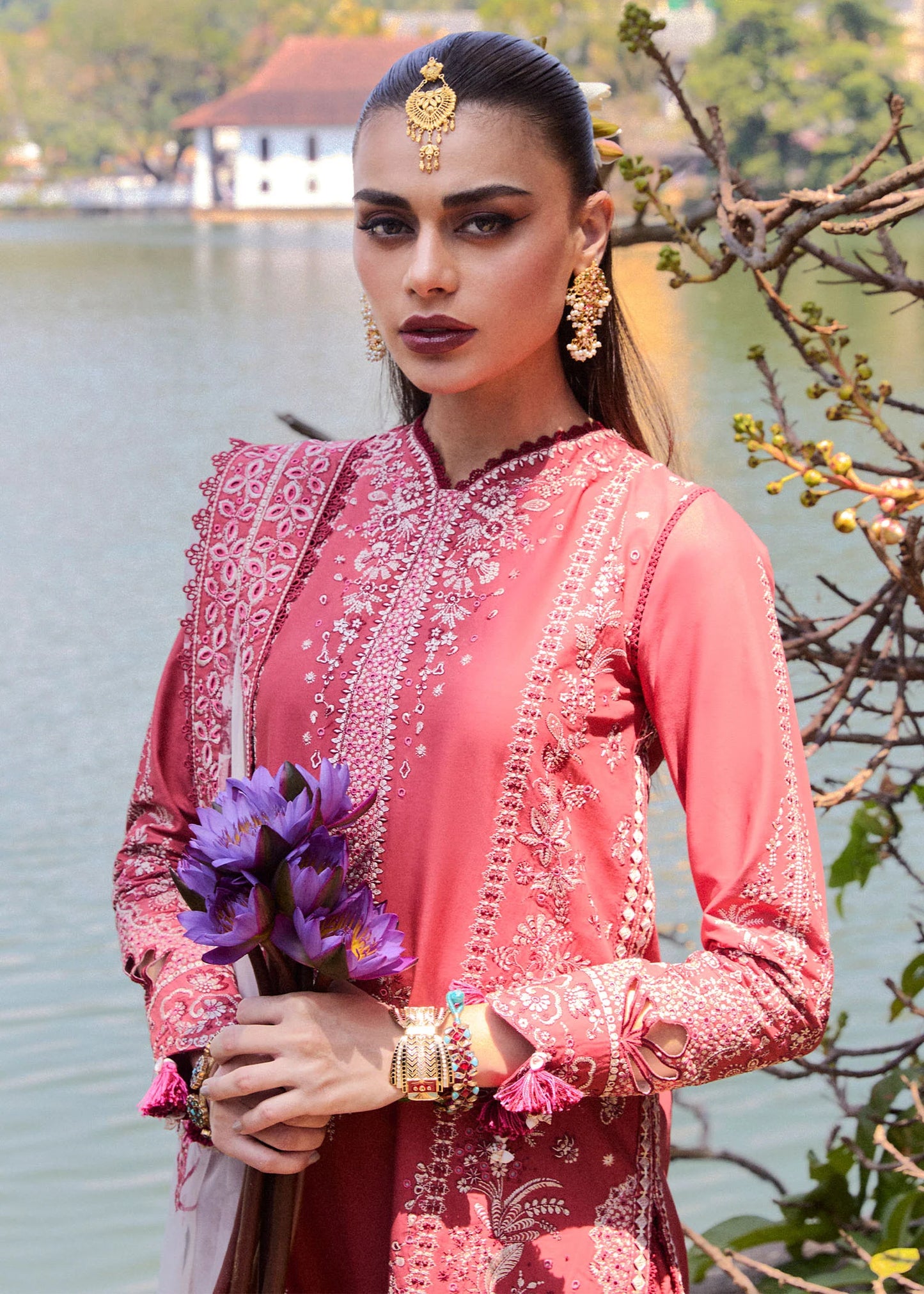 Flare- Dark Coral Luxury Lawn Suit By- Hussain Rehar