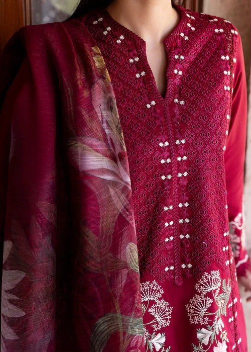 Hanging Gardens 2-A-Ruby Red Luxury Embroidered Lawn Suit for Party & Eid Wear-Saira Shakira USA UK Canada