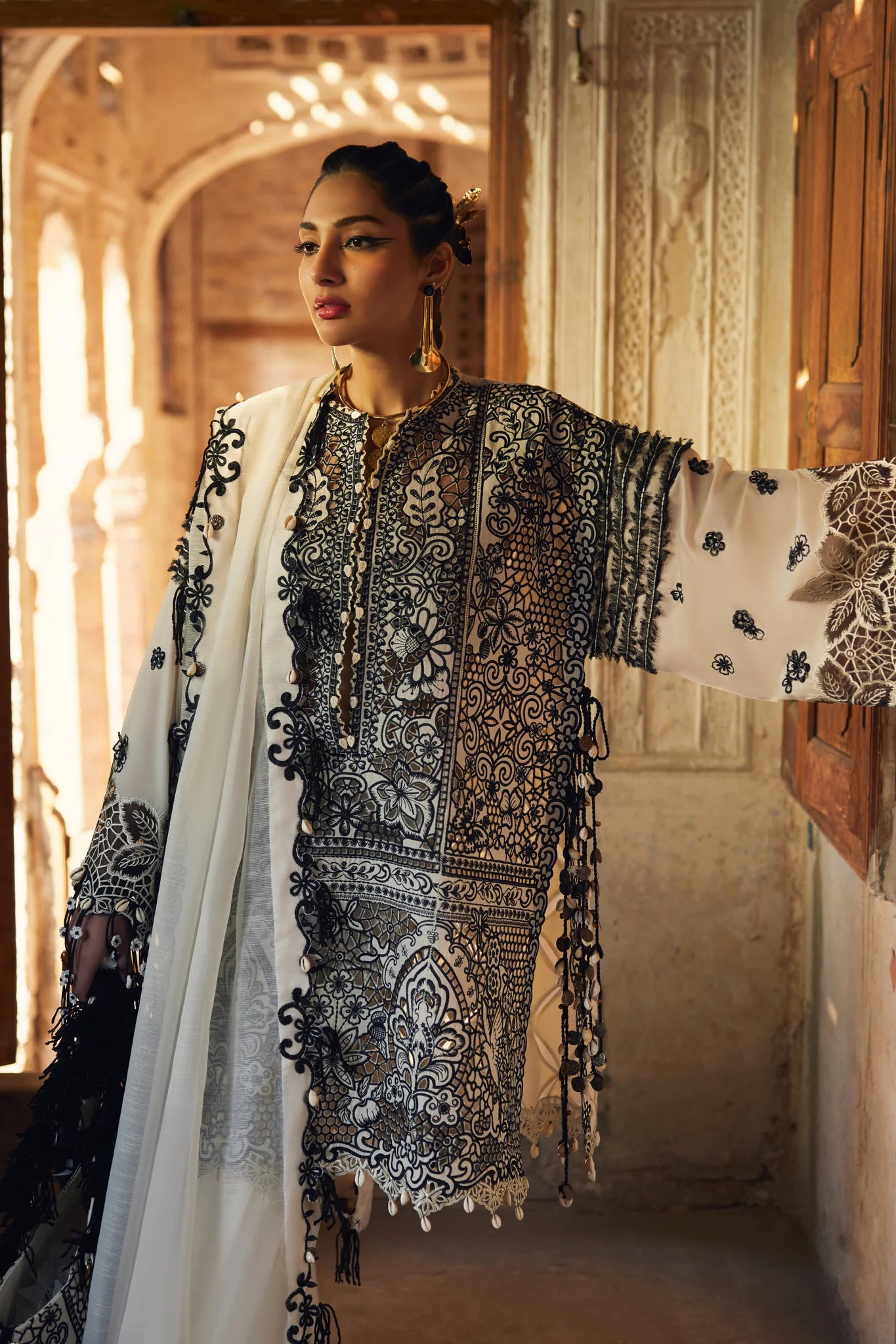 Isla 02-B- Monochrome Whimsy in Black & White Ensemble By- Elan
