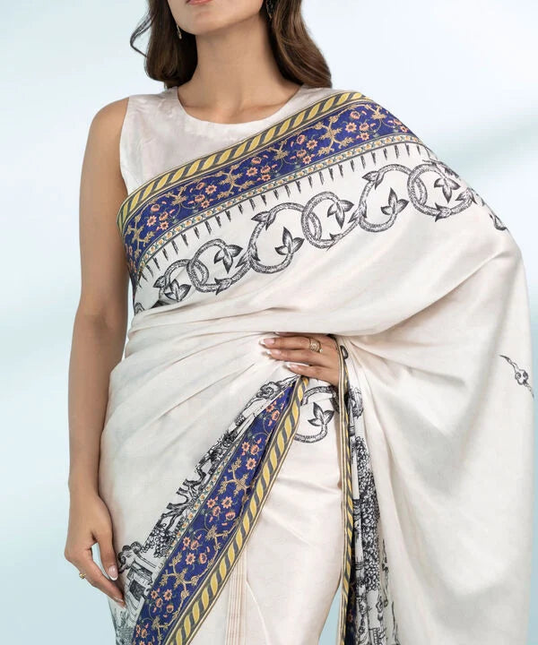Ivory -Chic and Modern Satin Saree for Celebrations