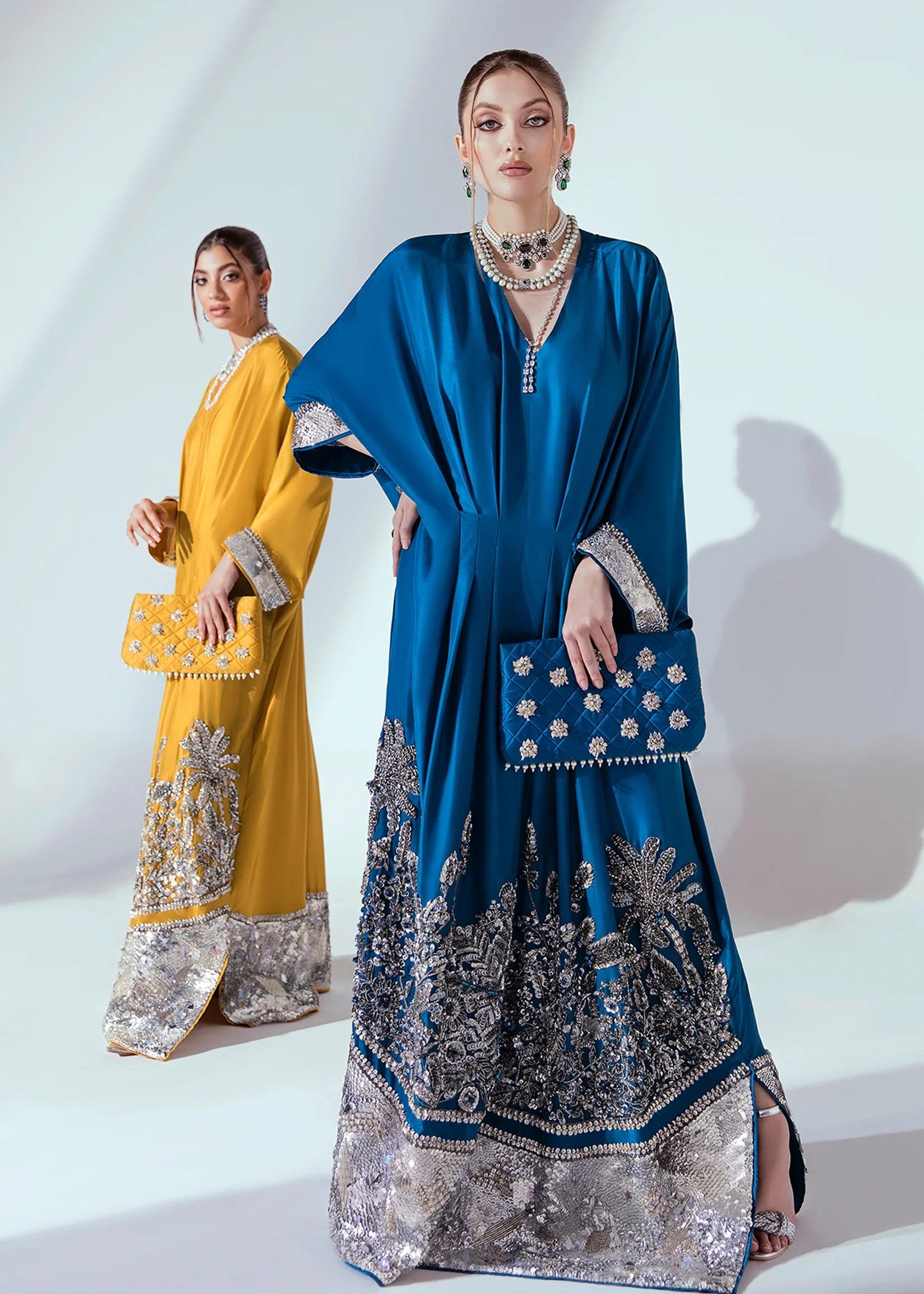 Jia - Fashion Friendly Blue kaftan with Silver Motifs
