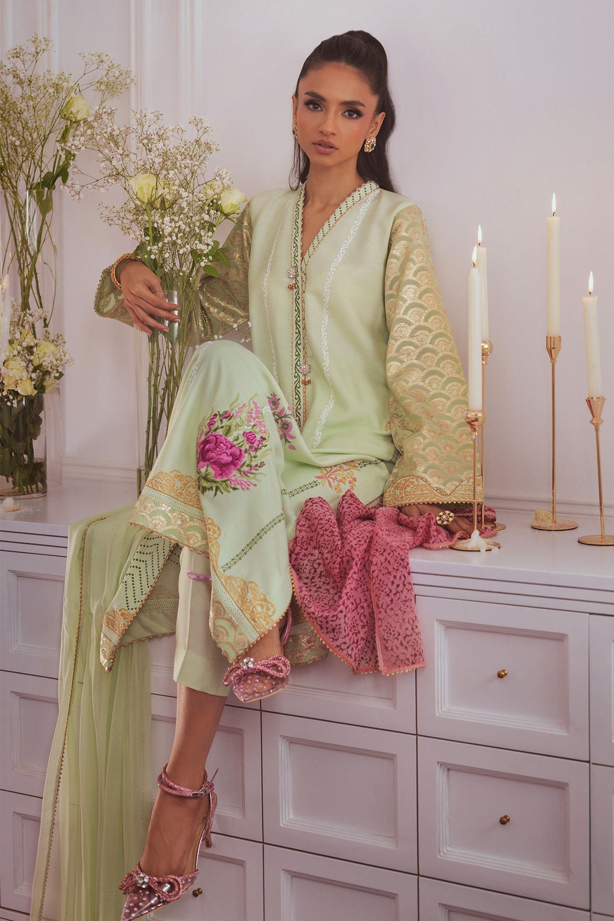 Jumana- Luxe Green Floral Embellished Outfit by- annus abrar